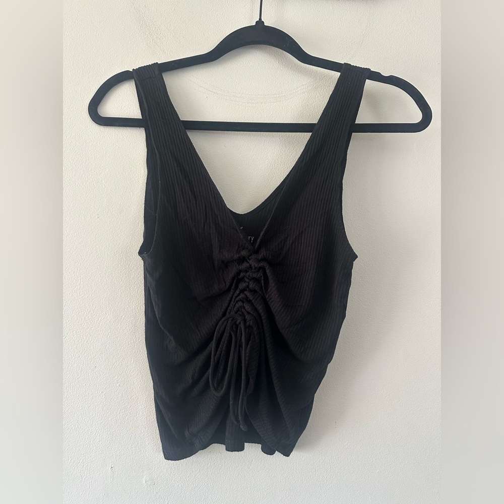 American Eagle Outfitters Black Ribbed Ruched Tank